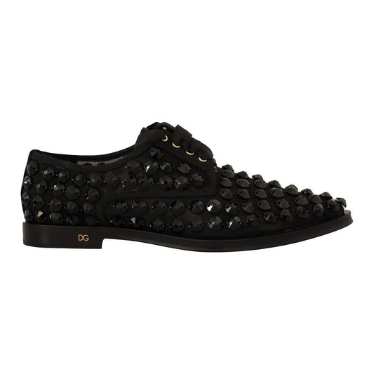 Dolce & Gabbana Black Lace Up Studded Formal Flats Shoes LA9639 - 39