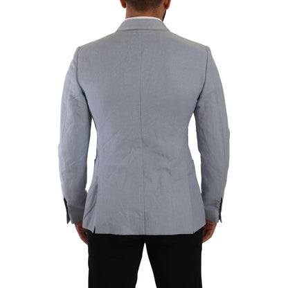 Dolce & Gabbana Blue Cotton Linen Slim Fit Jacket Coat Blazer