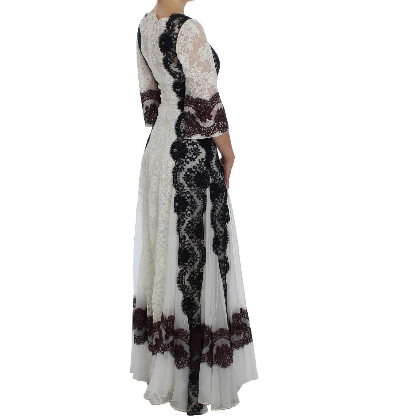 Dolce & Gabbana White Floral Lace Full Length Gown Dress