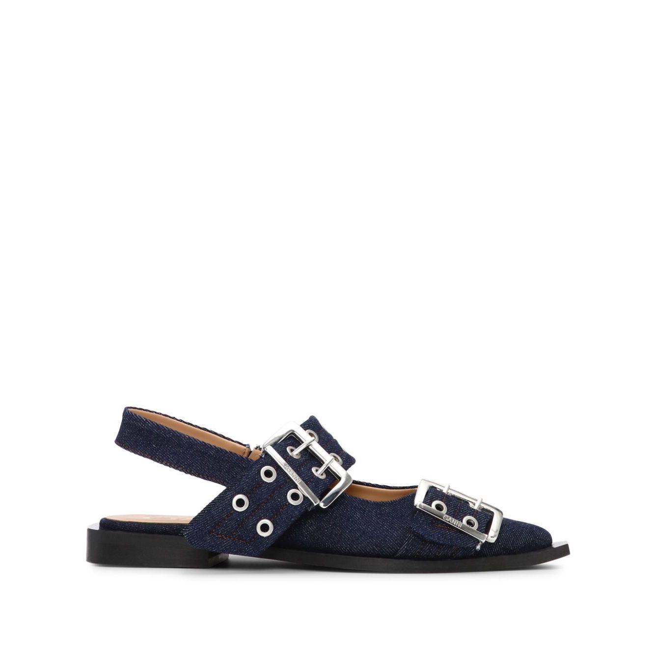 Ganni Denim Feminine Buckle Ballerinas