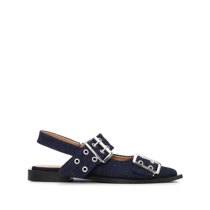 Ganni Denim Feminine Buckle Ballerinas