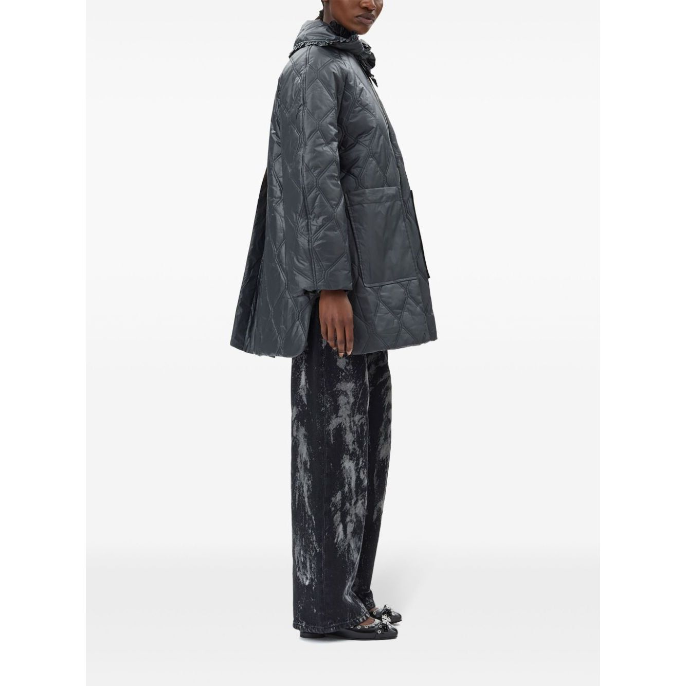 Ganni Shiny Quilt Midi Jacket