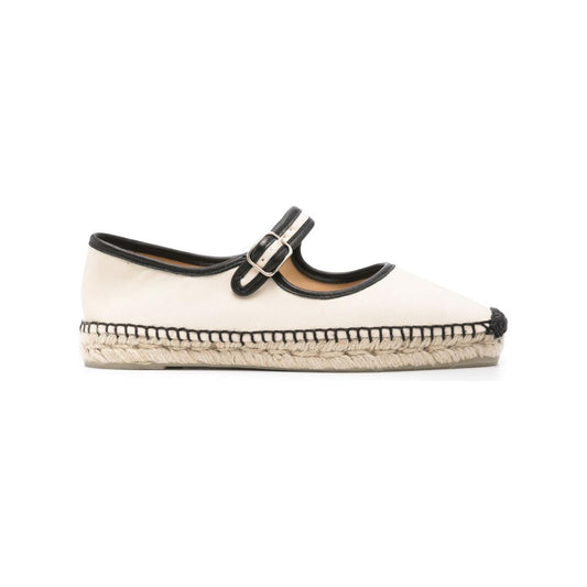 Castaner white canvas espadrilles with buckle fastening and braided raffia sole, light beige, size 0.6 in platform, square toe, Padua style.