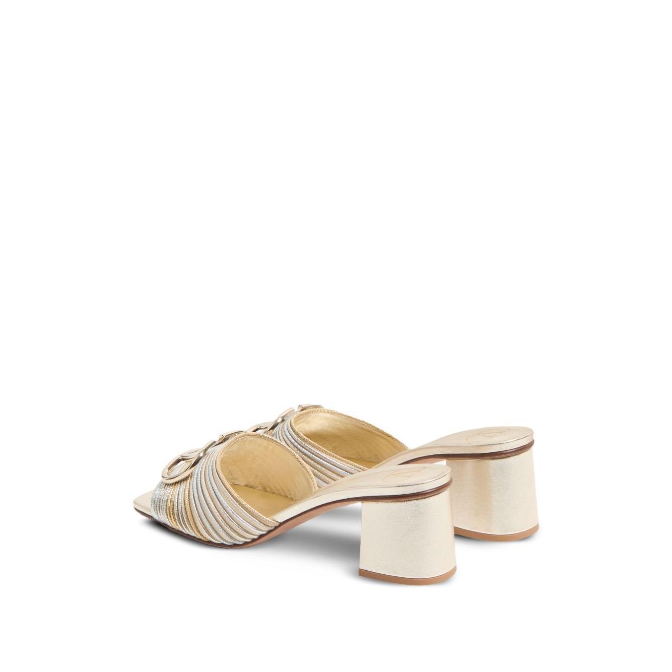 Valentino Garavani Vlogo Signature Metallic Slide Sandal With Cornely Embroidery 60mm