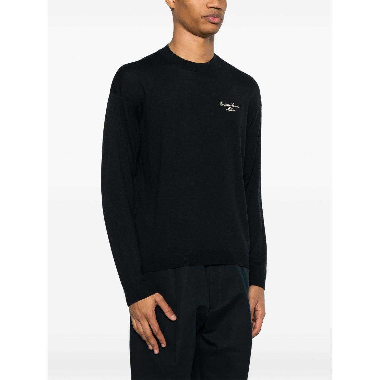 Emporio Armani Wool Blend Crewneck Sweater with Logo