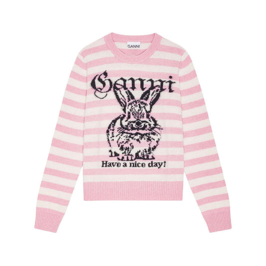 Ganni Striped Graphic Wool Bunny Jumper K2426065-P25