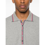 Thom Browne T-shirts and Polos Light Grey, featuring a grey button placket, polo collar, short sleeves, Rwb cotton design.