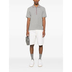 Thom Browne T-shirts and Polos Light Grey, grey cotton polo shirt, front button placket, Rwb detail, short sleeves.