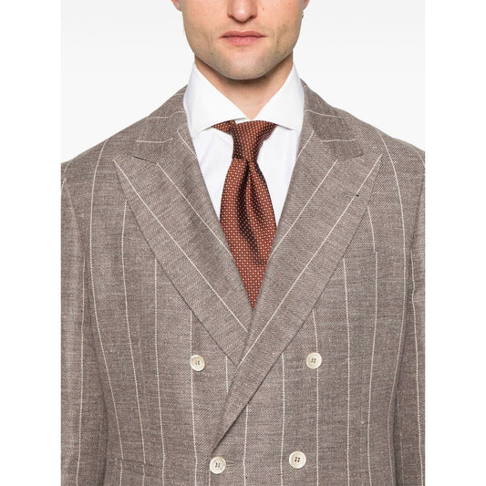 Brunello Cucinelli Jackets Beige double-breasted linen jacket with chest welt pocket and American rear vent.