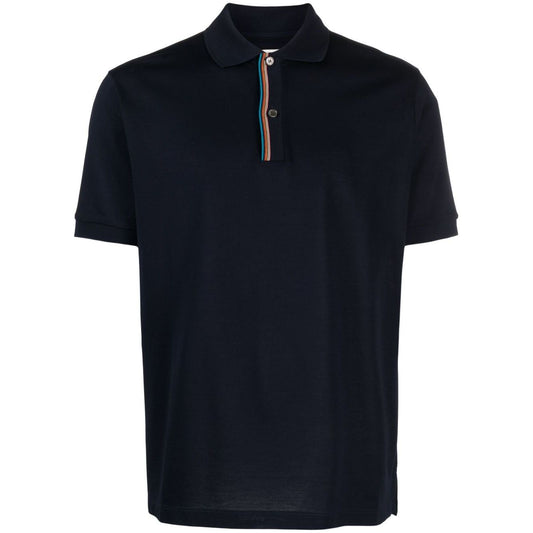 PS By Paul Smith T-shirts and Polos Blue, rainbow-stripe cotton polo shirt, navy blue with short sleeves and button placket.