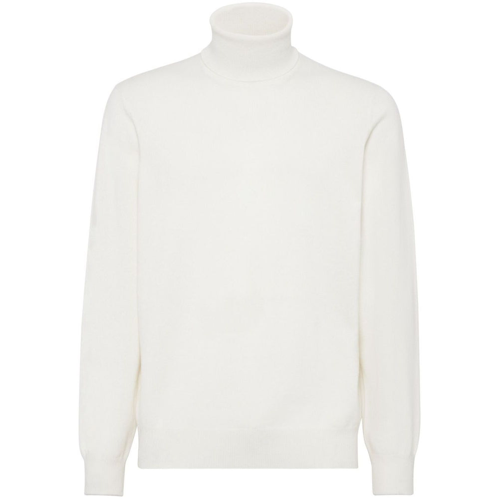 Brunello Cucinelli Sweaters White cashmere turtle-neck with ribbed cuffs and hem.