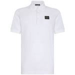 White Dolce & Gabbana Logo cotton polo shirt with logo plaque, polo collar, short sleeves, and straight hem.