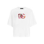Dolce & Gabbana Logo cotton t-shirt in white with floral graphic, featuring a crew neck and short sleeves, straight hem design.
