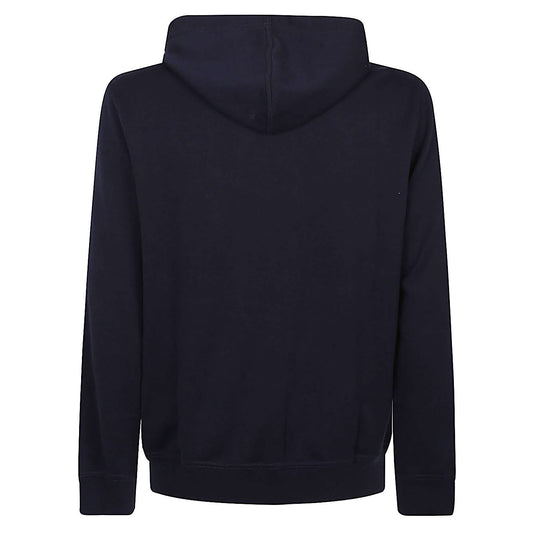 Back view of Brunello Cucinelli Sweaters Blue hoodie with hood and ribbed cuffs