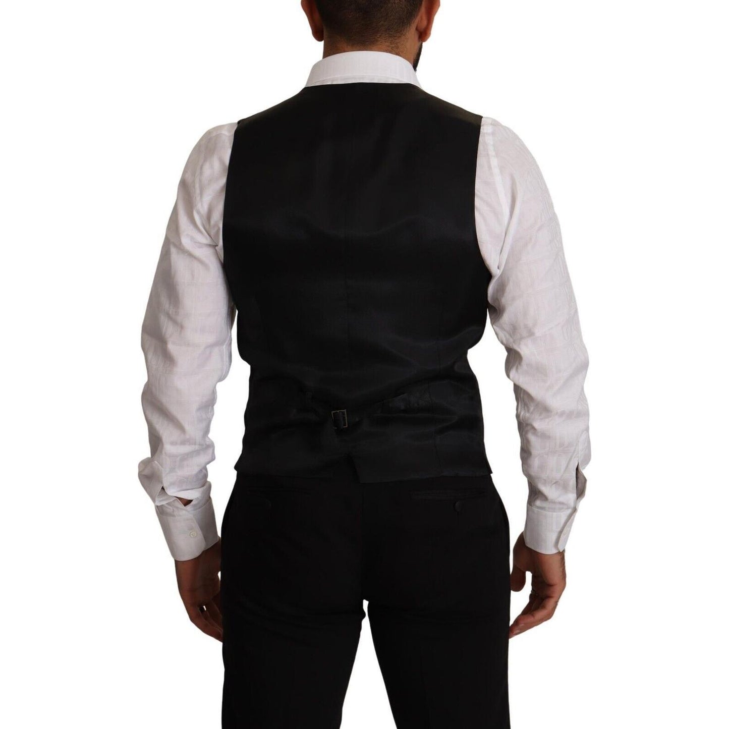 Dolce & Gabbana Blue Striped Wool Stretch Waistcoat Vest