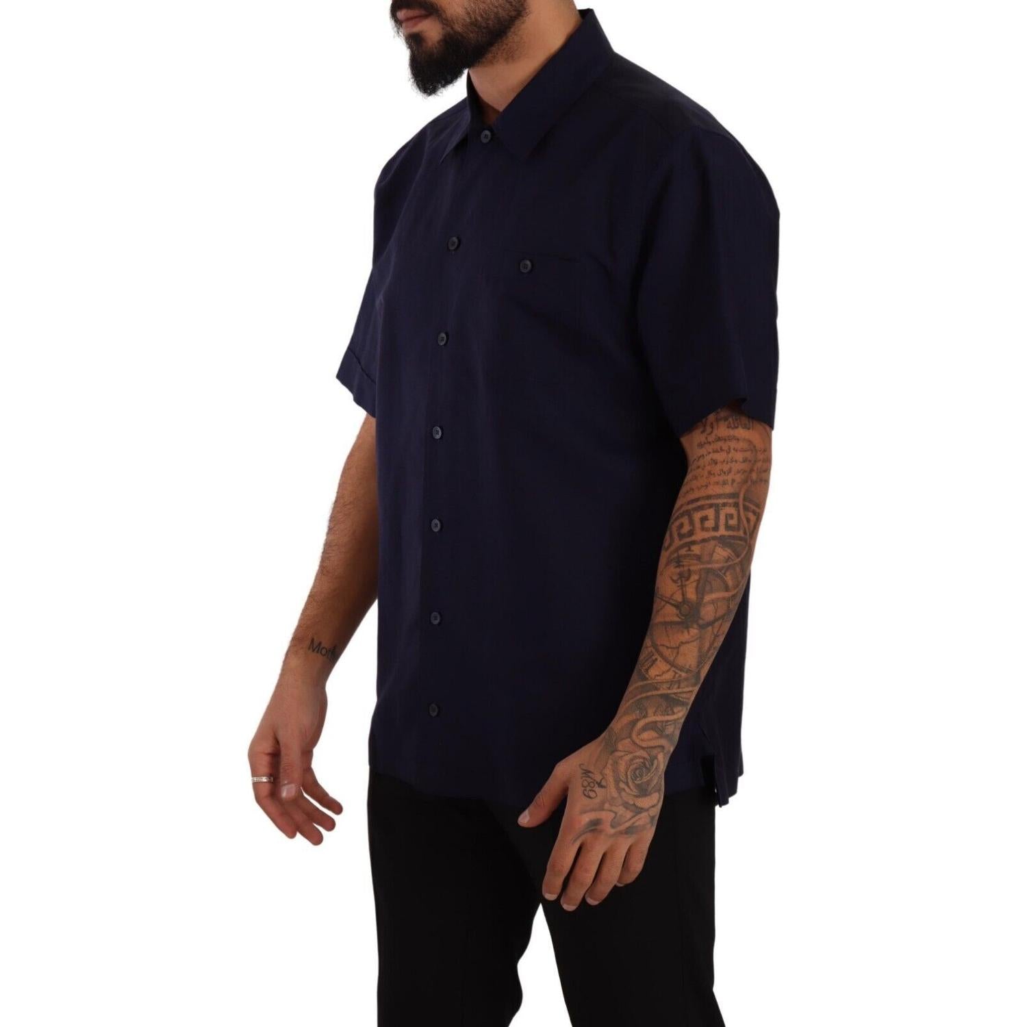 Dolce & Gabbana Navy Blue Button Down Short Sleeves Shirt