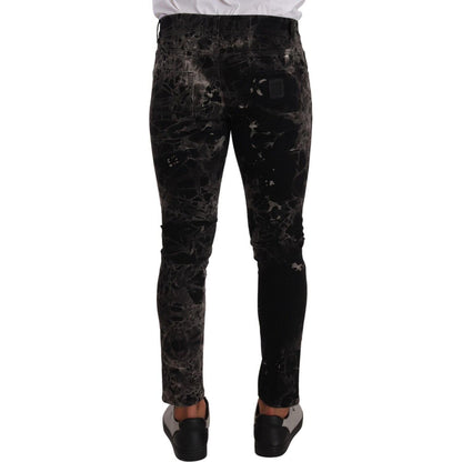 Dolce & Gabbana Black Patterned Skinny Slim Fit Jeans