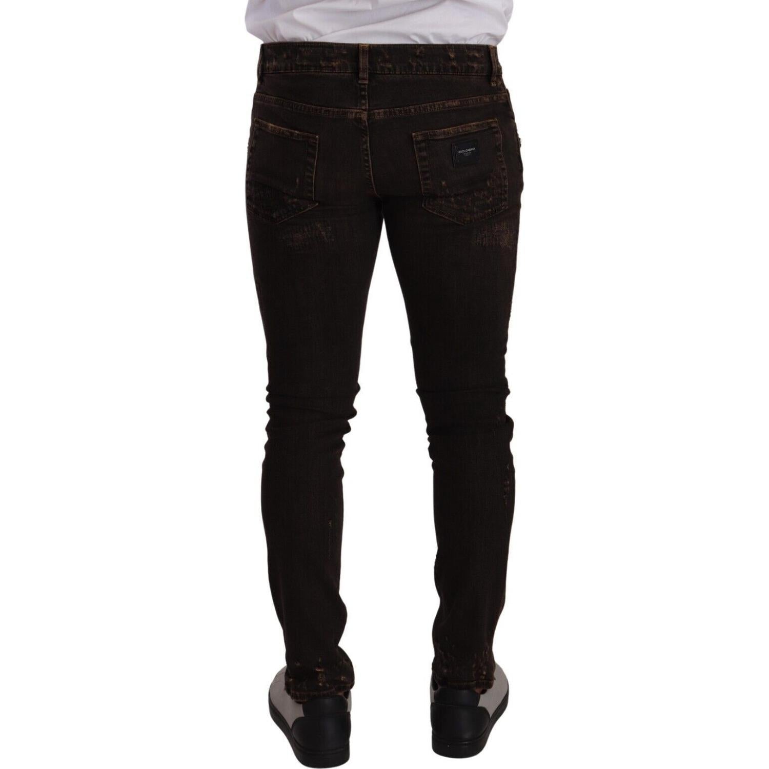 Dolce & Gabbana Brown Distressed Slim Fit Skinny Denim Jeans
