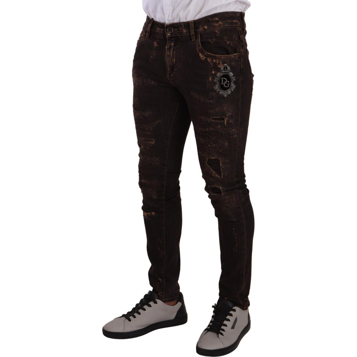 Dolce & Gabbana Brown Distressed Slim Fit Skinny Denim Jeans