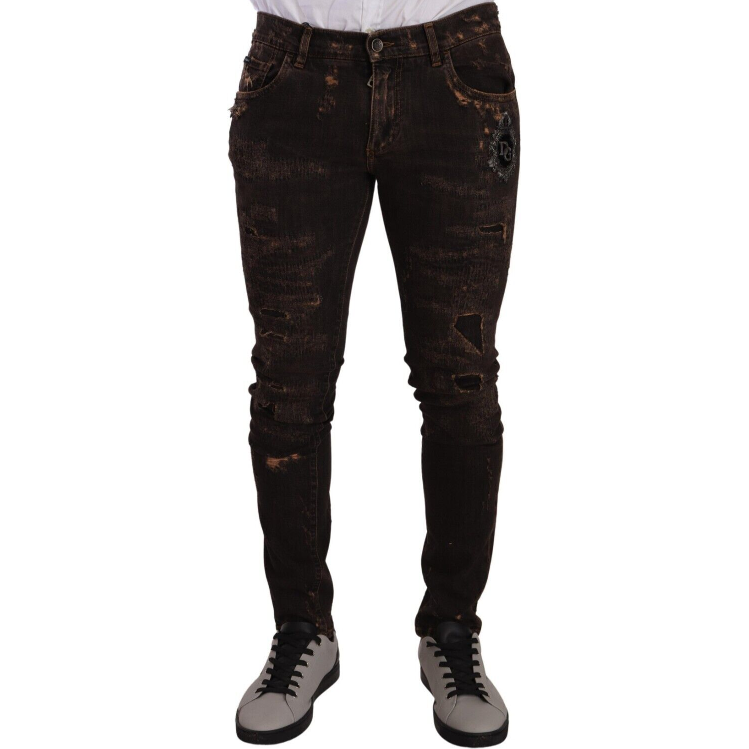 Dolce & Gabbana Brown Distressed Slim Fit Skinny Denim Jeans