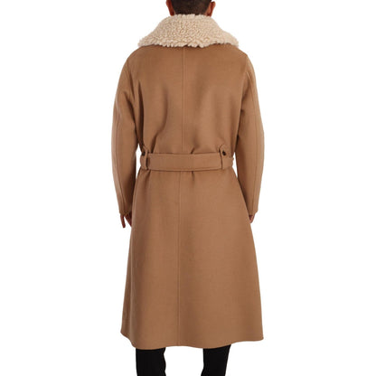 Dolce & Gabbana Beige Camel Skin Cashmere Shearling Overcoat Jacket