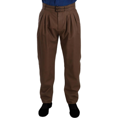 Dolce & Gabbana Brown Leather Tapered High Waist Pants