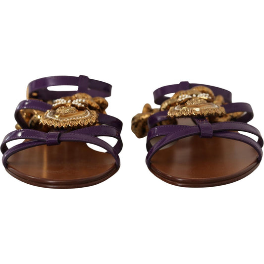 Dolce & Gabbana Purple Leather Devotion Flats Sandals Shoes LA9784- 35.5