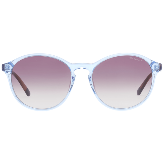 Gant blue women's round sunglasses with blue plastic frame and brown gradient lenses, offering 100% UVA & UVB protection.