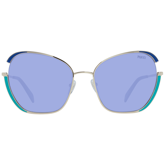 Emilio Pucci gold butterfly sunglasses for women with blue gradient lenses.