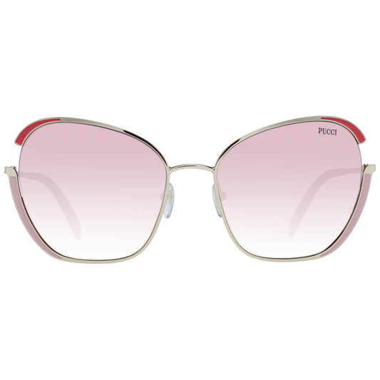 Emilio Pucci gold women sunglasses with butterfly style and rose gradient lenses, metal frame, UVA & UVB protection. Size 58-19-135.