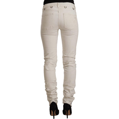 Karl Lagerfeld White Mid Waist Cotton Denim Slim Fit Jeans