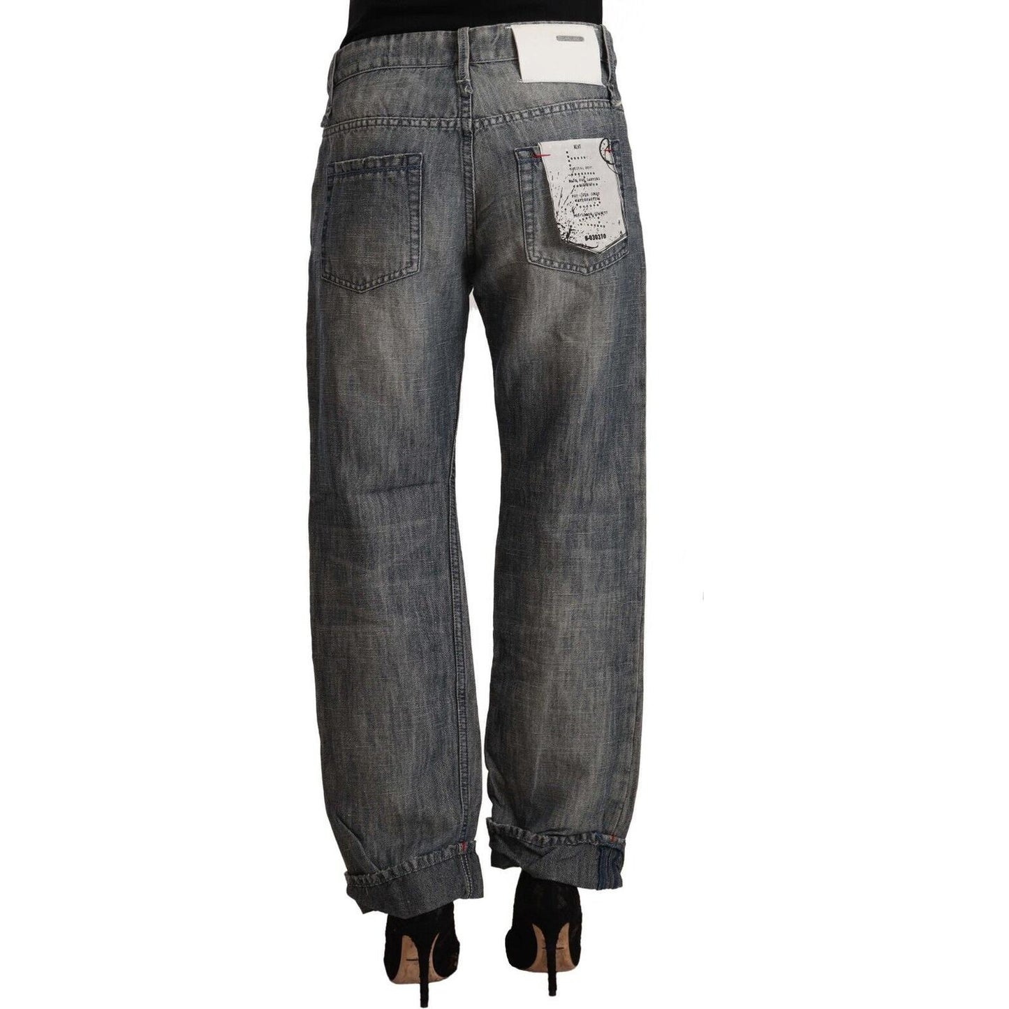 Acht Gray Washed Ramie Straight Denim Folded Hem Jeans PAN71248 - 26
