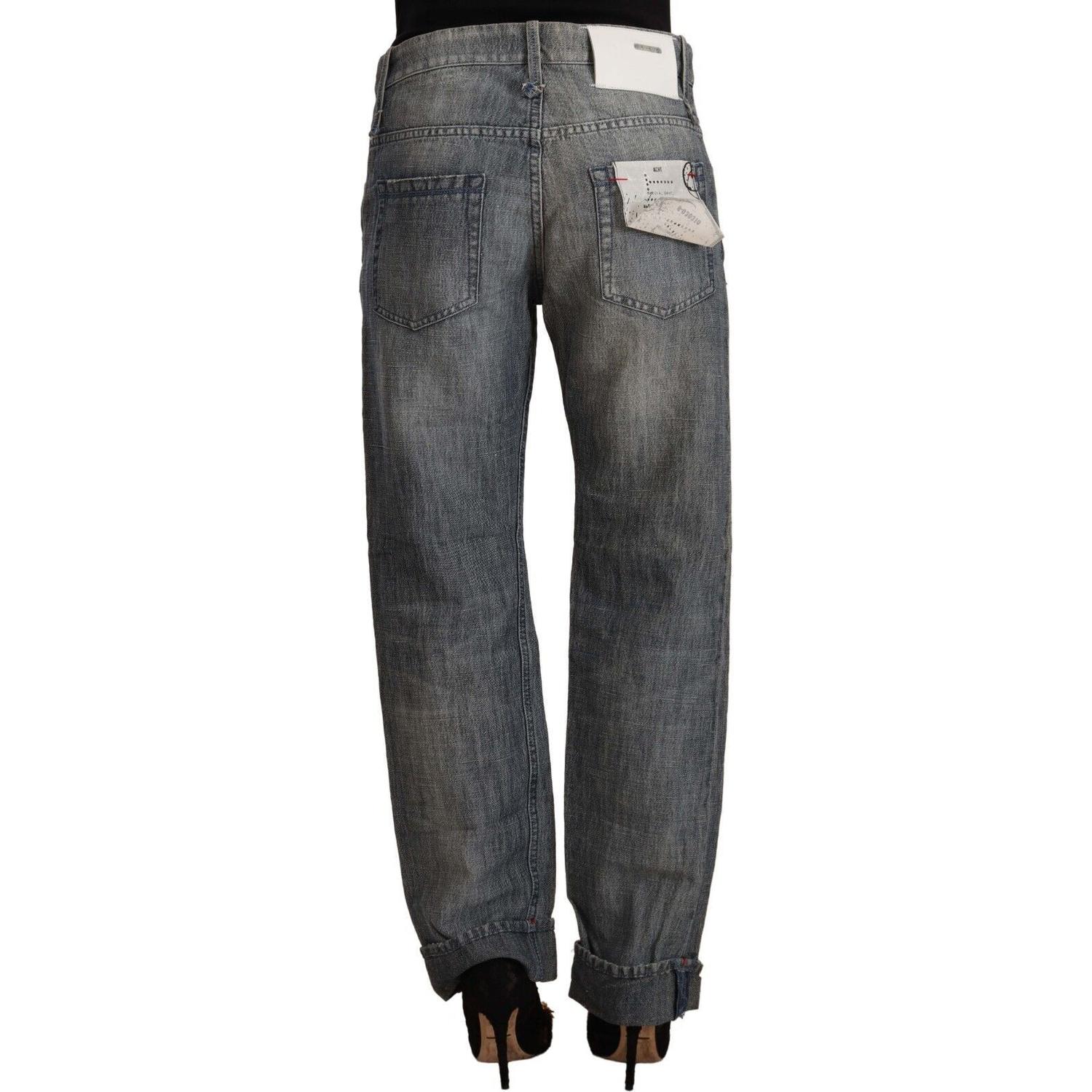 Acht Gray Washed Mid Waist Straight Denim Folded Hem Jeans