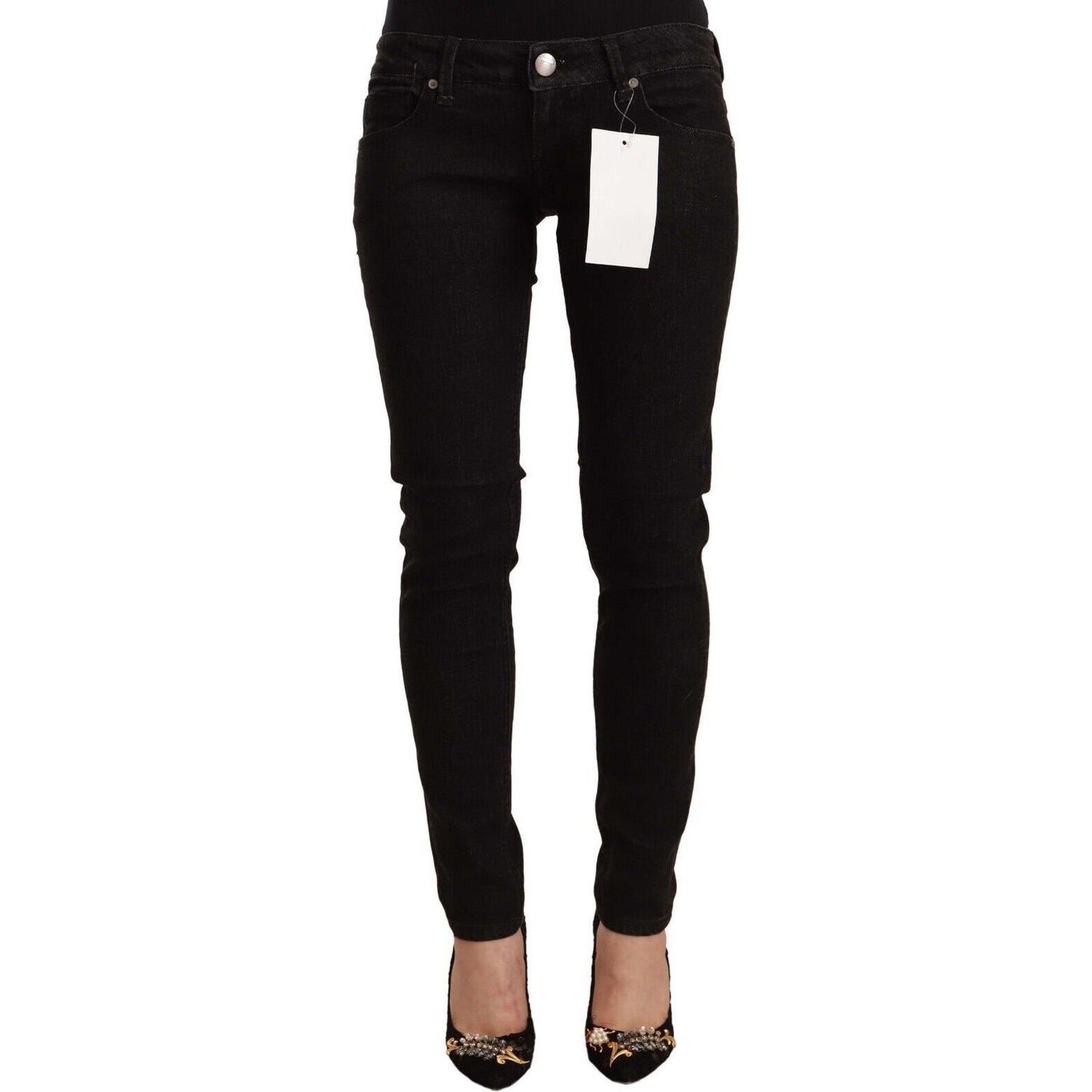 Acht Black Cotton Low Waist Skinny Denim Jeans