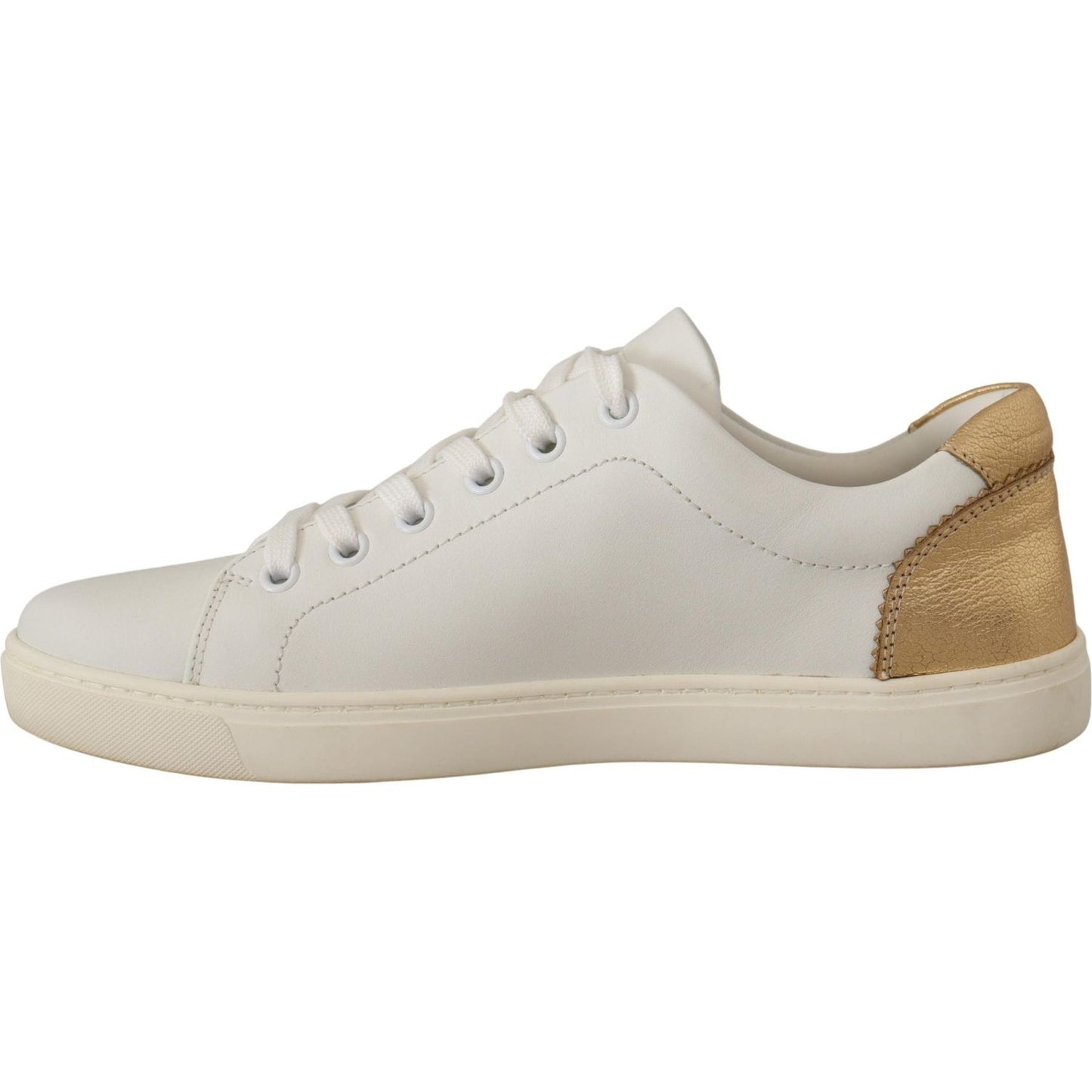 Dolce & Gabbana White Gold Leather Low Top Sneakers LA9791- 35
