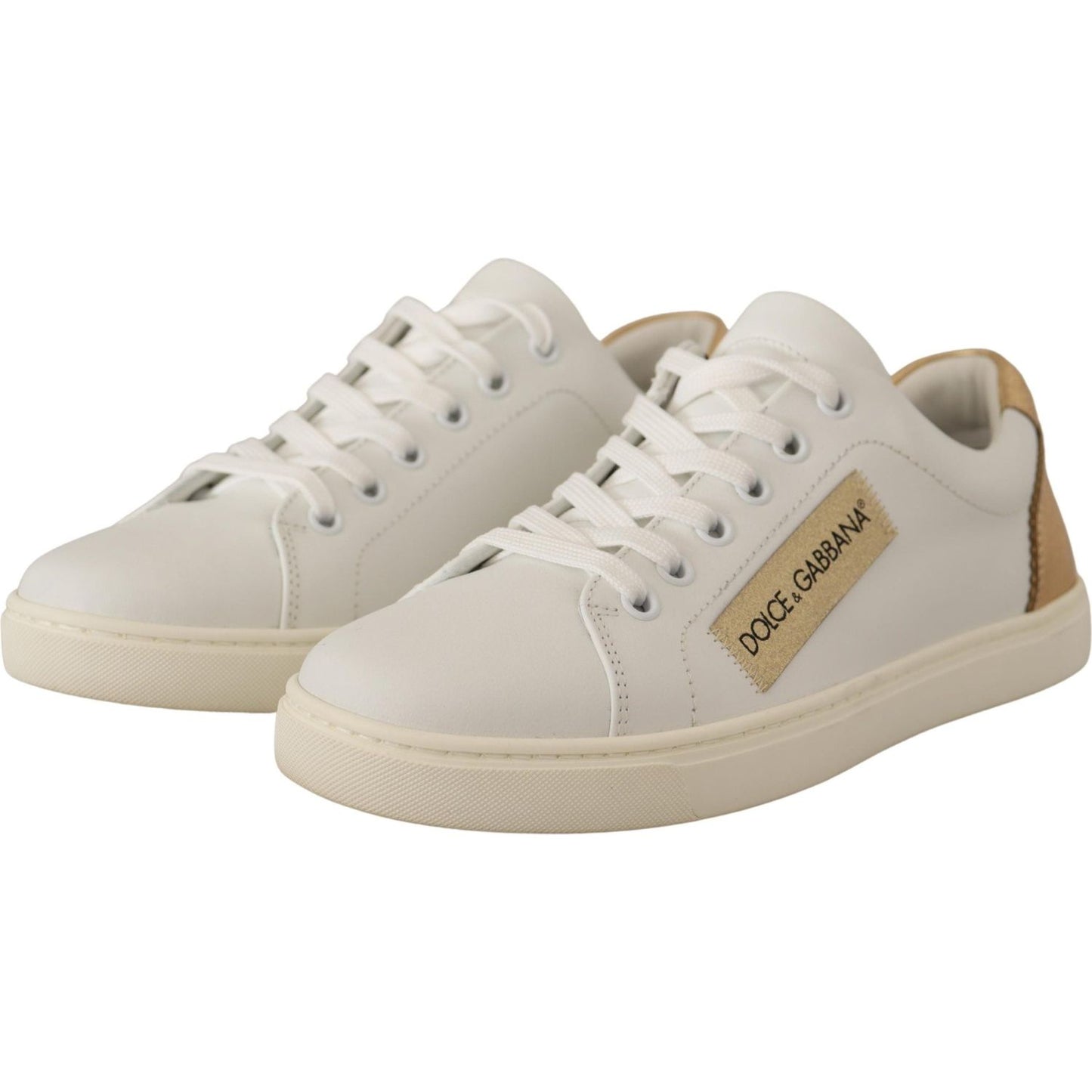 Dolce & Gabbana White Gold Leather Low Top Sneakers LA9791- 35