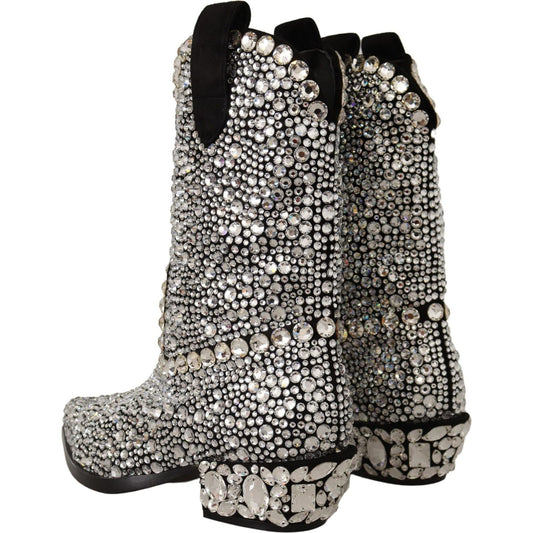 Dolce & Gabbana Black Suede Strass Crystal Cowgirl Boots LA9803- 35