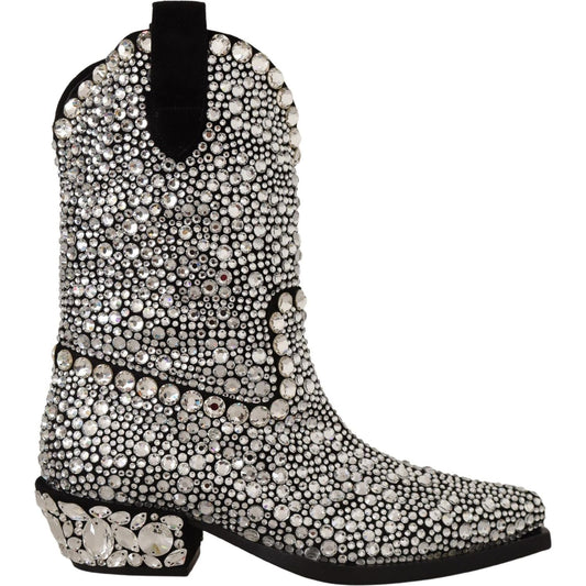 Dolce & Gabbana Black Suede Strass Crystal Cowgirl Boots LA9803- 35