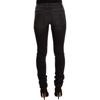 GF Ferre Black Washed Mid Waist Cotton Denim Skinny Jeans
