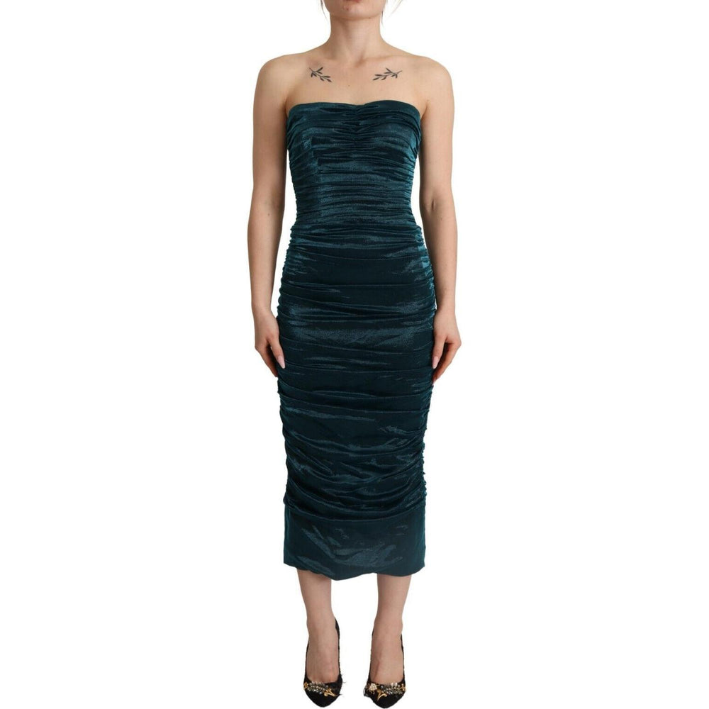 Dolce & Gabbana Turquoise Bustier Bodice Draped Midi Dress DR28617#2- 40