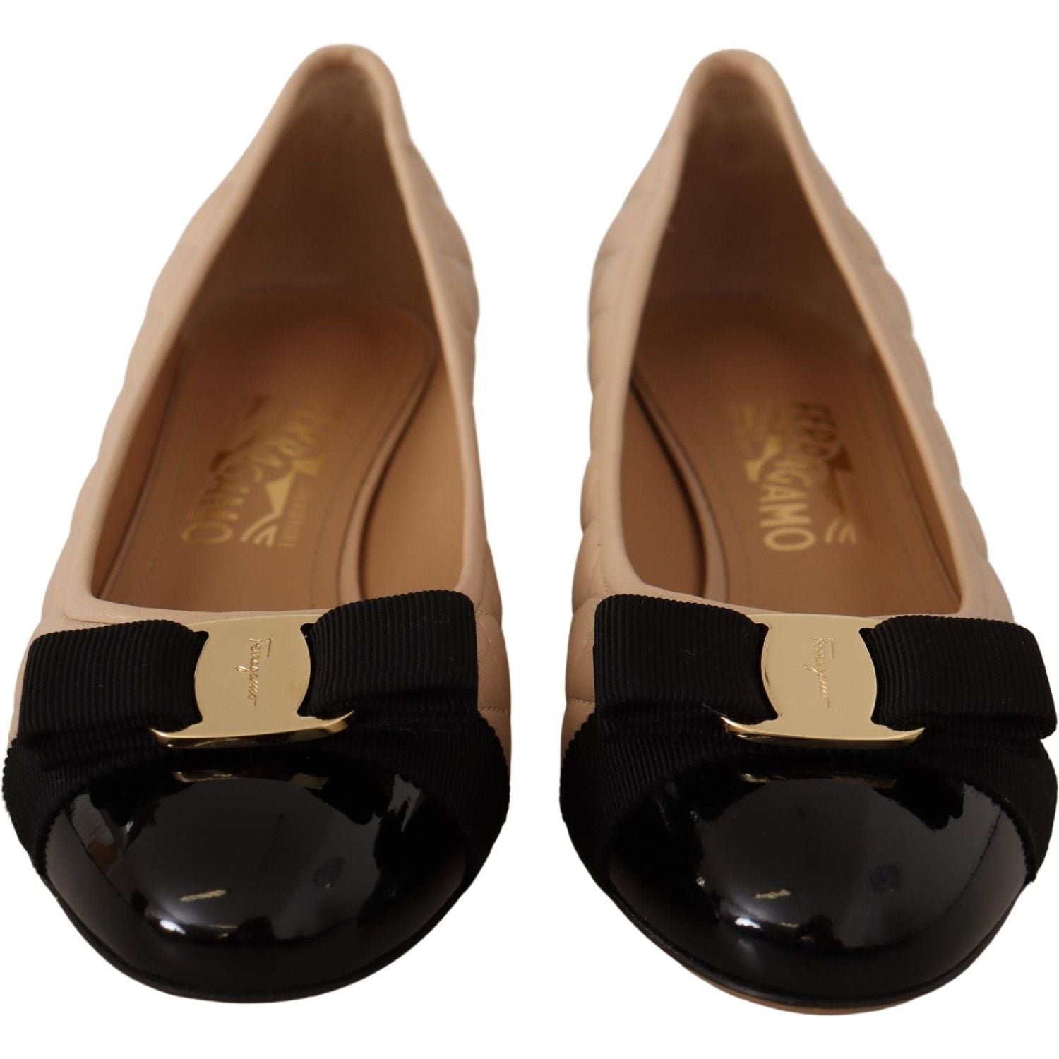 Salvatore Ferragamo Elegant Quilted Leather Pumps in Beige and Black