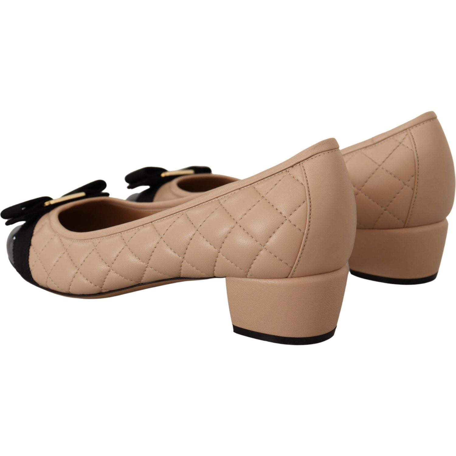 Salvatore Ferragamo Elegant Quilted Leather Pumps in Beige and Black