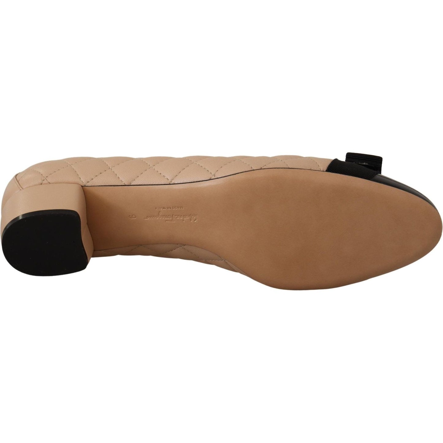 Salvatore Ferragamo Elegant Quilted Leather Pumps in Beige and Black WOMAN PUMPS