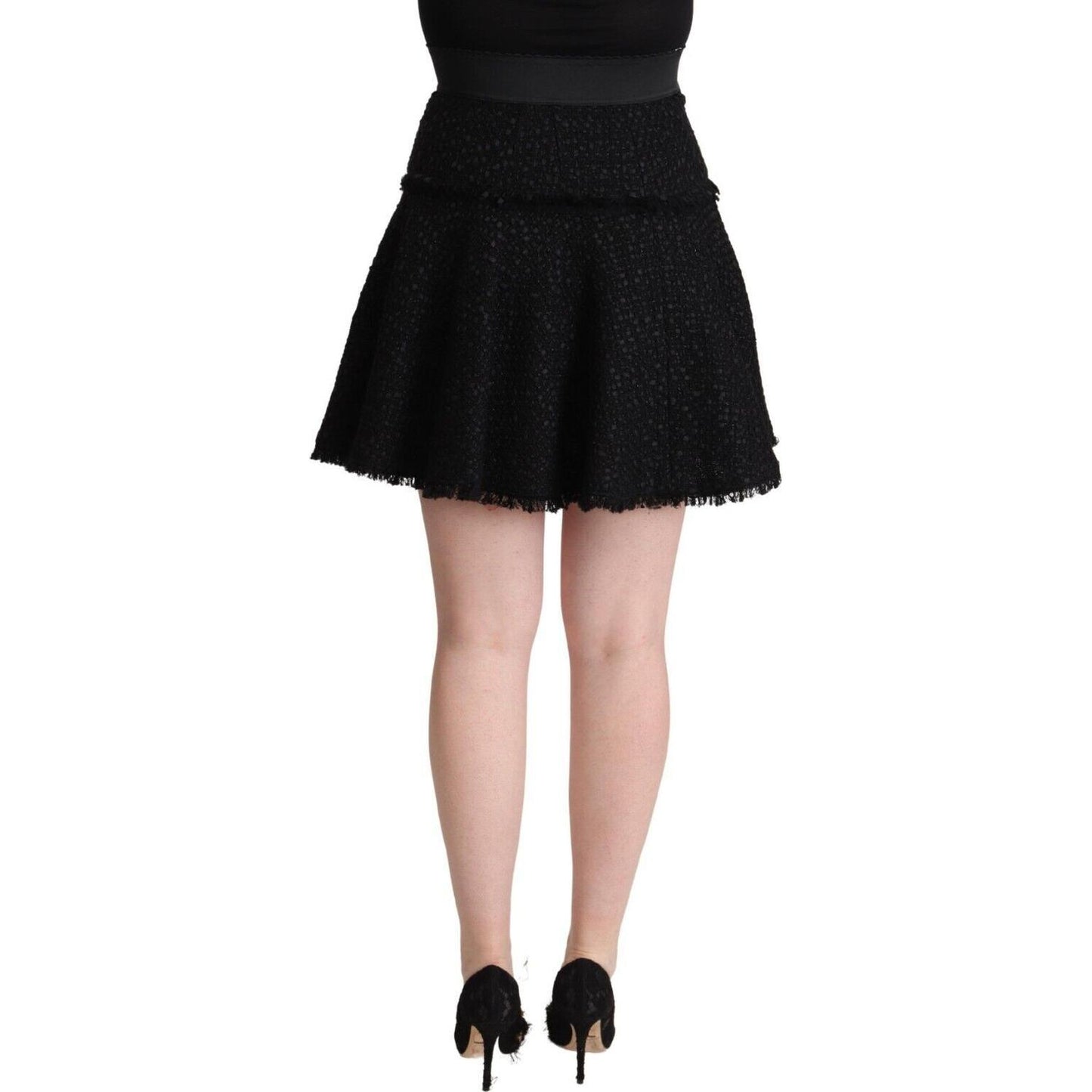 Dolce & Gabbana Black Knitted Nylon High Waist Mini A-line Skirt SKI1802 - 40