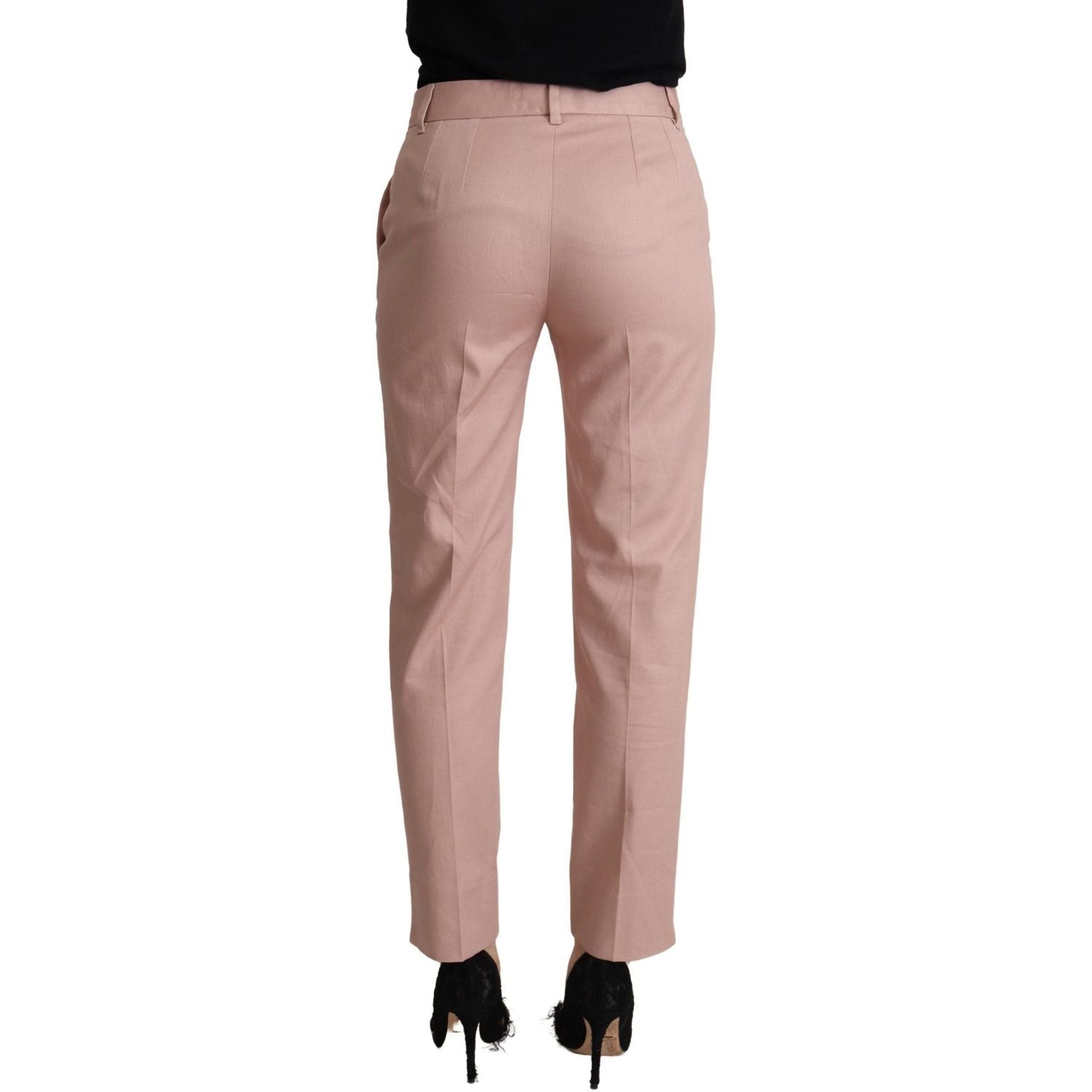 Dolce & Gabbana Pink Cotton Mid Waist Trouser Tapered Pants