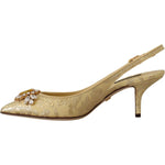 Dolce & Gabbana Gold Crystal Slingbacks Pumps Heels Shoes