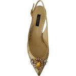 Dolce & Gabbana Gold Crystal Slingbacks Pumps Heels Shoes