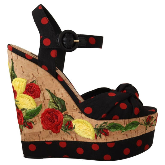 Dolce & Gabbana Multicolor Platform Wedges Sandals Charmeuse Shoes LA8612 - 37