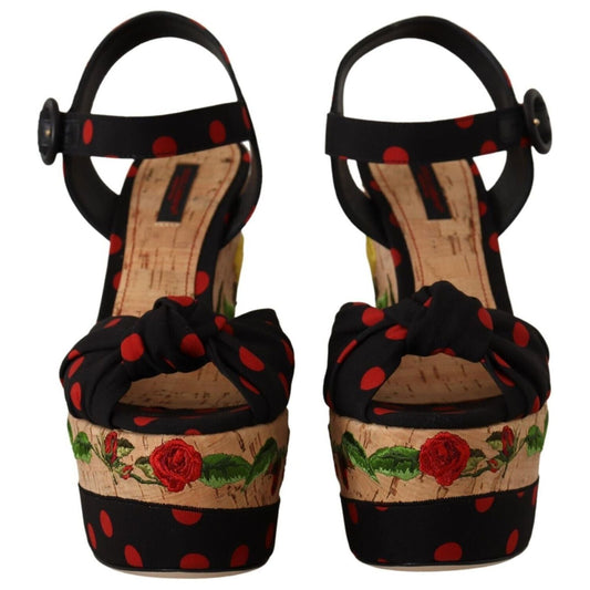 Dolce & Gabbana Multicolor Platform Wedges Sandals Charmeuse Shoes LA8612 - 37