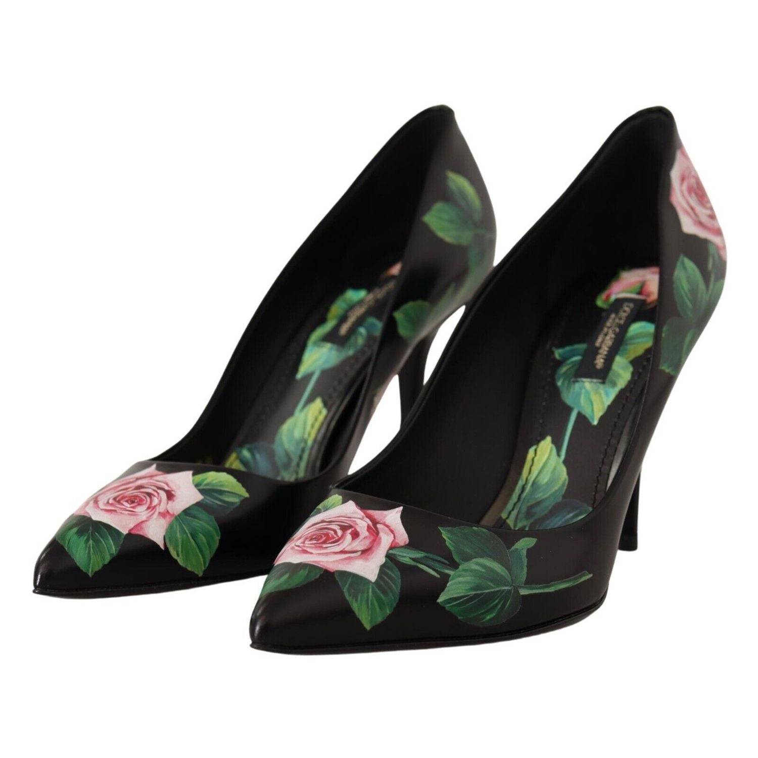 Dolce & Gabbana Black Leather Roses High Heels Pumps Shoes